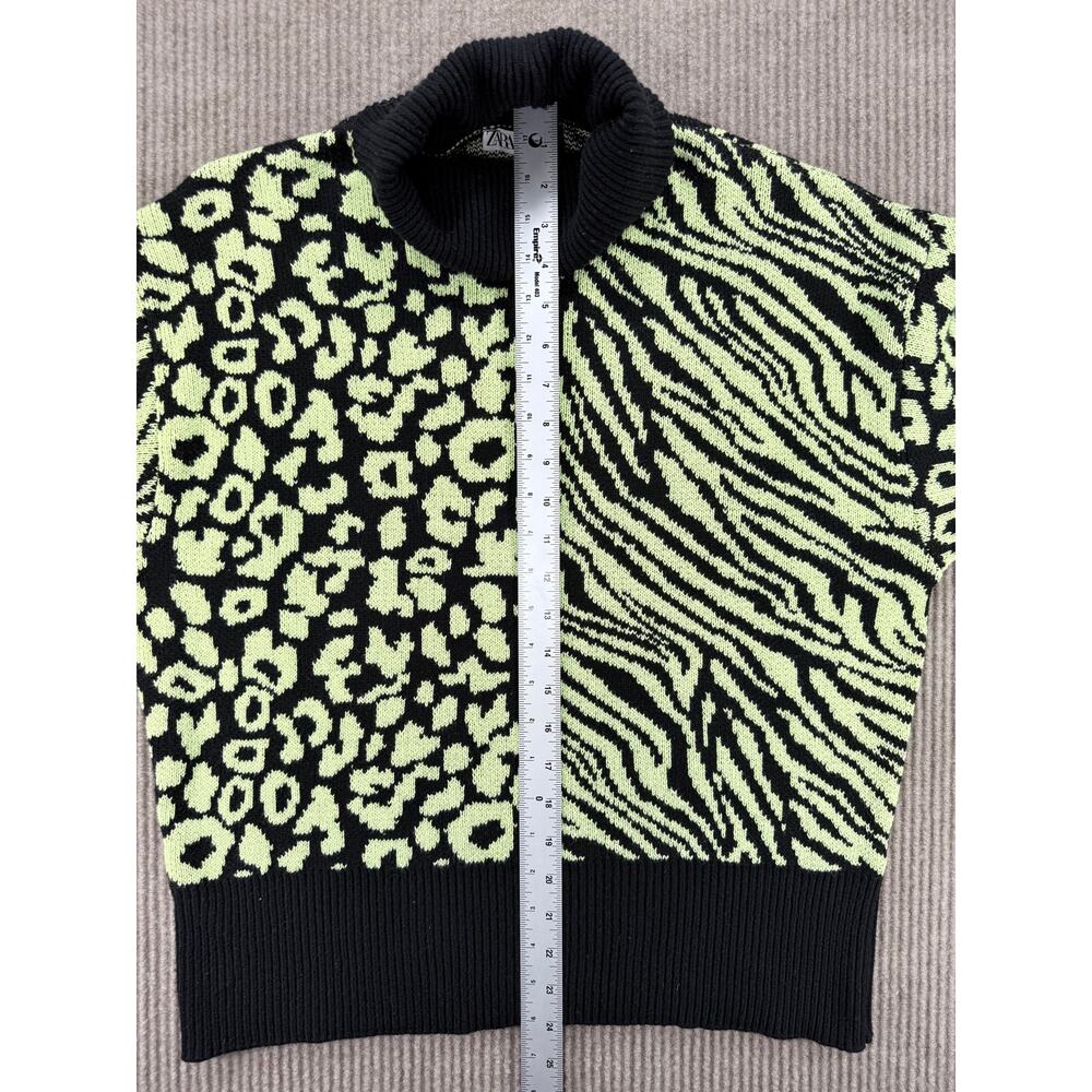 Zara Split Animal Print Turtleneck Neon Green Sweater S - Picture 6 of 7